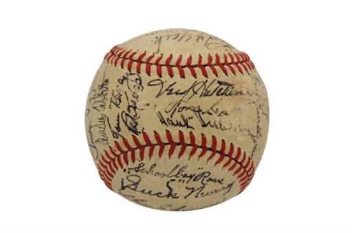 1940 World Series Champion Detroit Tigers Team Signed Baseball (30 Signatures) With Greenberg